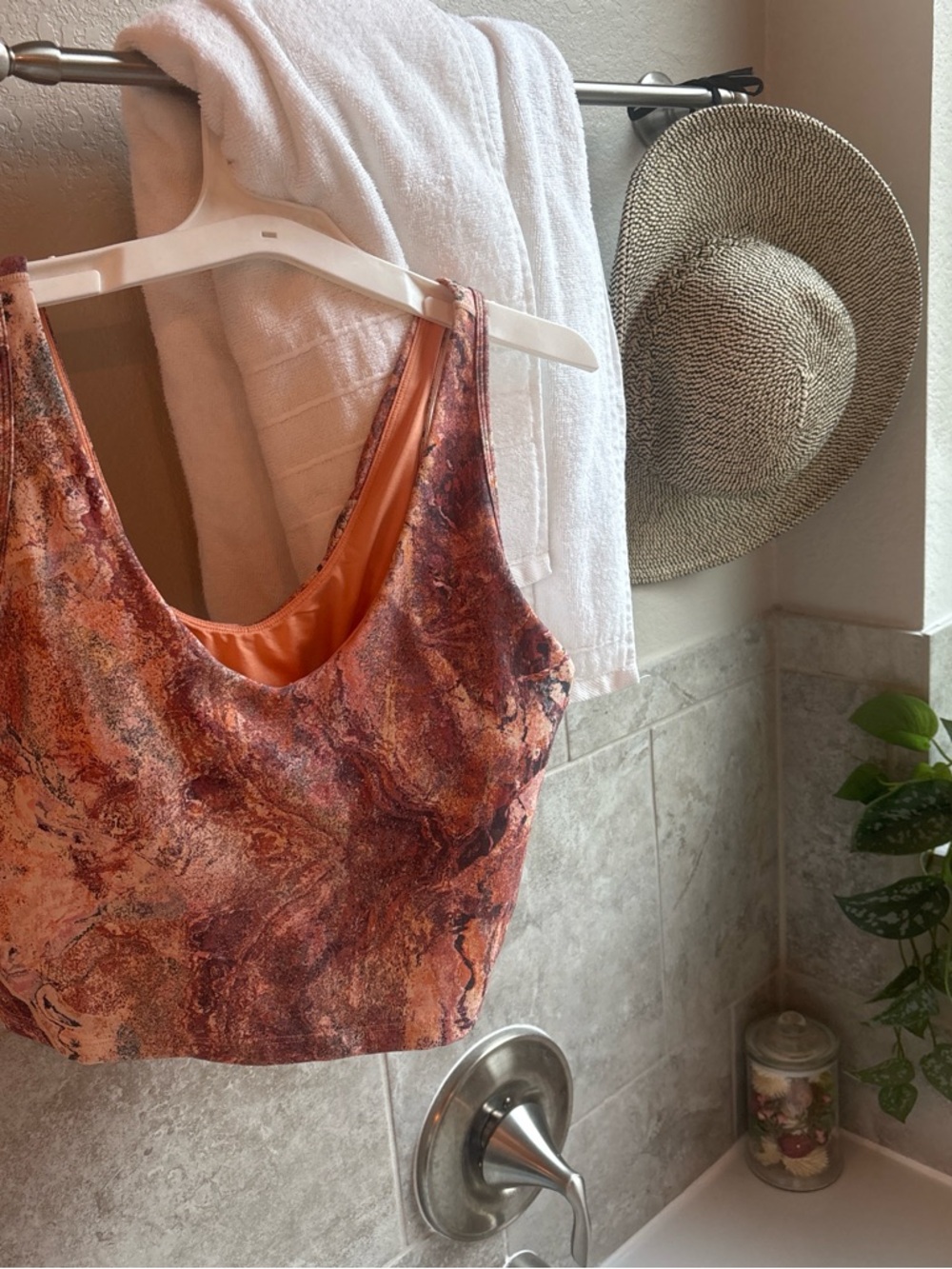 Marble-Print Orange Crop Tank Top